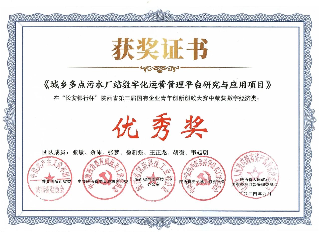 水环境公司一项目荣获陕西省第三届国有企业青年创新创效大赛“优良奖” 水环境公司一项目荣获陕西省第三届国有企业青年创新创效大赛“优良奖”